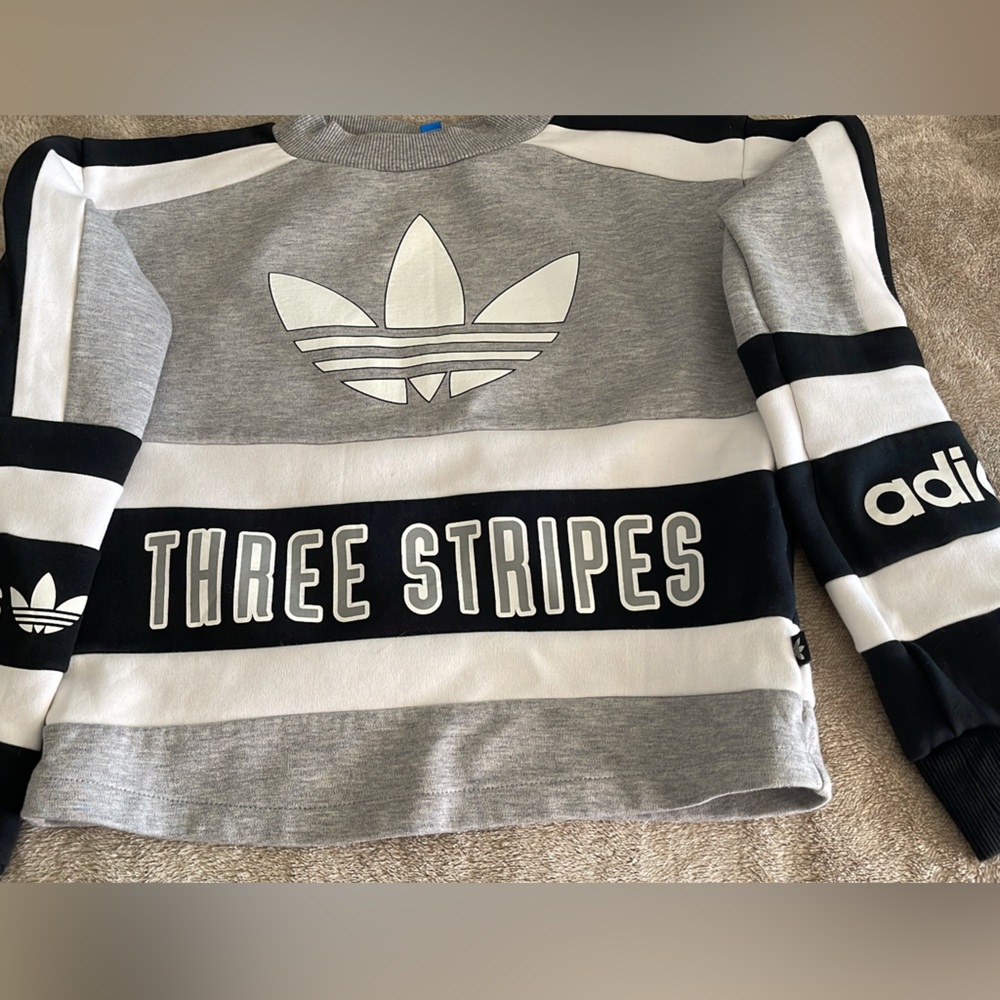 Adidas Kids Gray and Black Three Stripes Sweatshirt